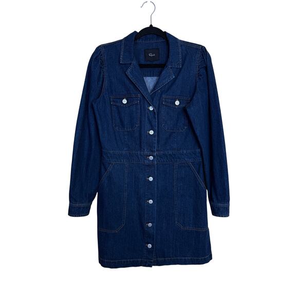 Rails Lisette Denim Mini Shirt Dress Women’s Medium Blue Raw Hem NEW $248 - Picture 2 of 6